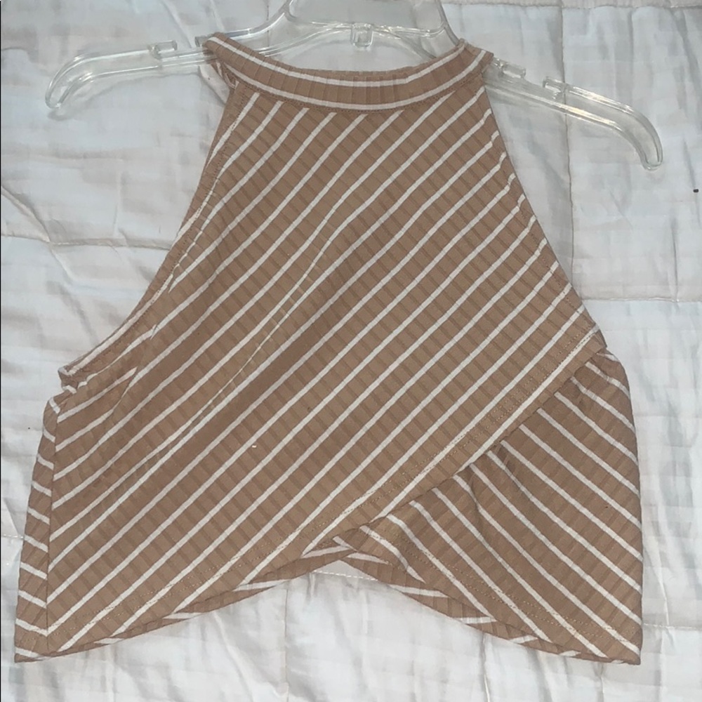 Mustard and white high neck crop top